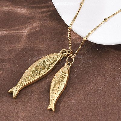 304 Stainless Steel Couple Fish Pendant Satellite Chain Necklaces for Women LS-NJEW-Z108-02G-1