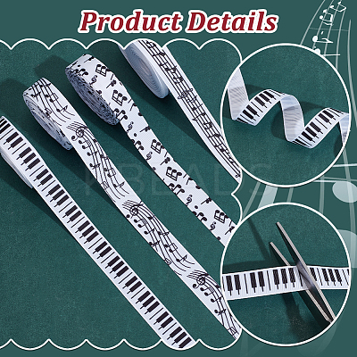 4 Rolls 4 Styles Polyester Musical Note & Piano Keys Printed Ribbon Sets OCOR-PH0004-65-1