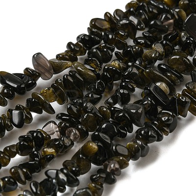 Natural Golden Sheen Obsidian Beads Strands G-G0003-B46-1