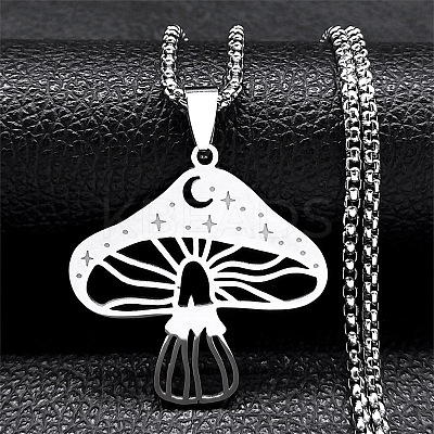 201 Stainless Steel Hollow Moon Star Mushroom Pendant Necklaces for Women LS-NJEW-K283-34P-1