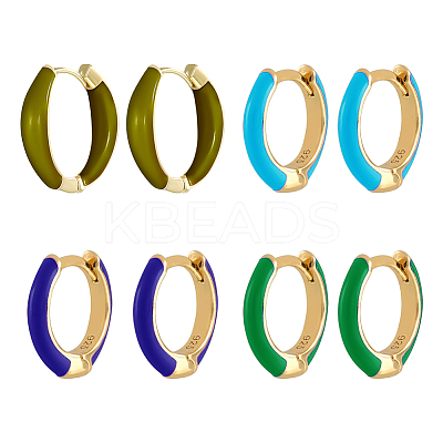 4 Pairs 4 Colors Alloy Enamel Huggie Hoop Earrings for Women EJEW-HY0001-23A-1
