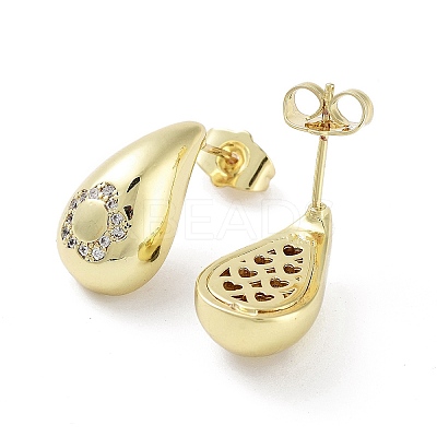 Teardrop Rack Plating Brass Cubic Zirconia Stud Earrings for Women EJEW-B047-02G-10-1