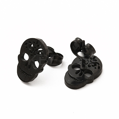 Halloween Skull with Flower 304 Stainless Steel Stud Earrings for Women EJEW-B019-05EB-1