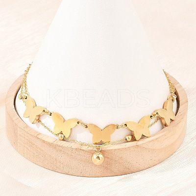 Butterfly 304 Stainless Steel Satellite Chains Double Layers Anklets BJEW-H643-06G-1