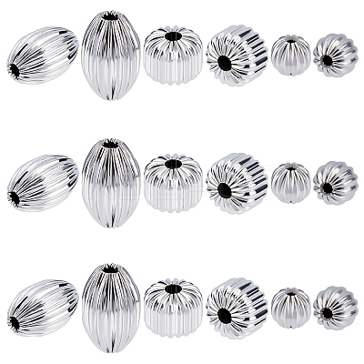 18Pcs 3 Style 304 Stainless Steel Corrugated Beads STAS-UN0031-11-1