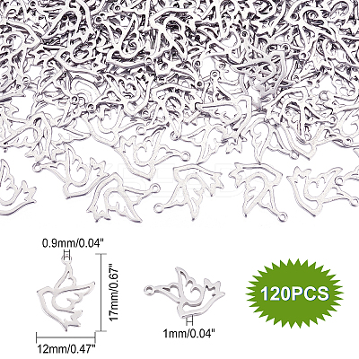 120Pcs 304 Stainless Steel Bird Pendants STAS-DC0007-36-1