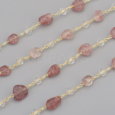 3.28 Feet Handmade Natural Strawberry Quartz Beaded Chains X-CHC-I031-11D-1