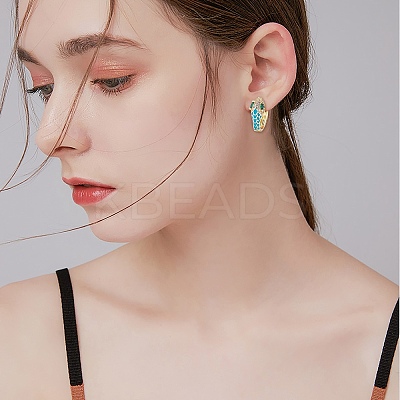 Cubic Zirconia Snake Hoop Earrings with Enamel EJEW-SZ0001-87A-1