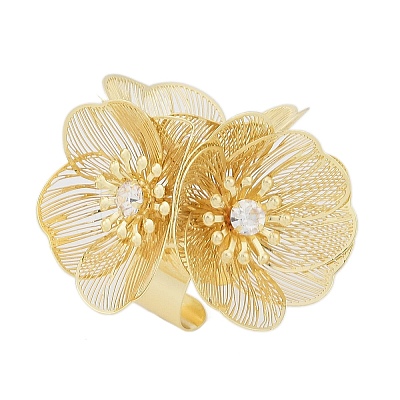Alloy Rhinestone Cuff Rings for Women RJEW-Z047-04G-1