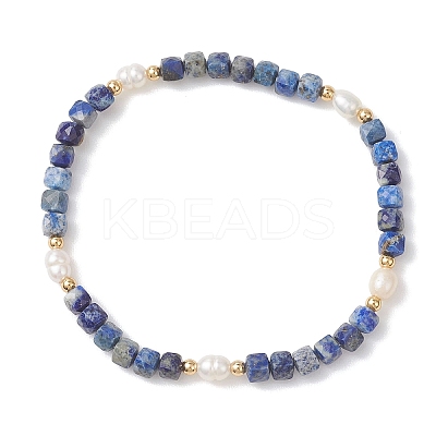 Natural Lapis Lazuli Cube Beads Stretch Bracelets for Women BJEW-JB13176-01-1