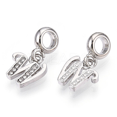 Platinum Rack Plating Alloy Rhinestone European Dangle Charms PALLOY-T048-36P-W-1