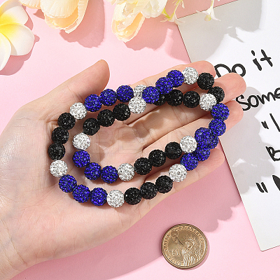 1Pc Polymer Clay Rhinestone Round Beaded Stretch Necklaces NJEW-SP0001-14K-1