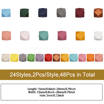 48Pcs 24 Styles Spray Painted Natural Wood Beads WOOD-CA0001-73-1