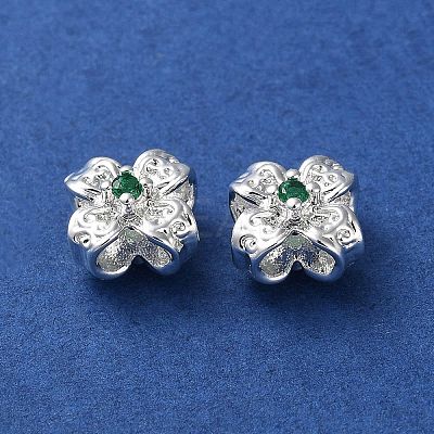 Brass Micro Pave Lime Green Cubic Zirconia Beads KK-P256-11S-1