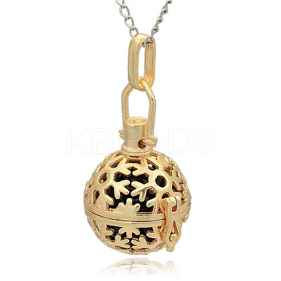 Golden Tone Brass Hollow Round Cage Pendants KK-J232-08G-1