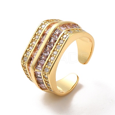 Cubic Zirconia Multi Line Open Cuff Ring RJEW-C041-10G-1