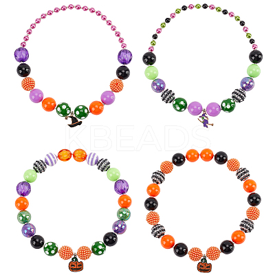 4Pcs 4 Styles Halloween Theme ABS Plastic Imitation Pearl & Acrylic & Resin Beaded Necklaces Set NJEW-AB00008-1