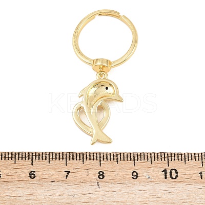 Adjustable Brass Micro Pave Cubic Zirconia Pendant Finger Rings for Women LS-RJEW-A090-01A-G-1