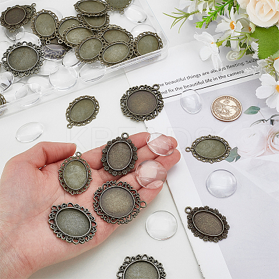 30Pcs 4 Styles Tibetan Style Oval Alloy Pendant Cabochon Settings TIBEP-GA0001-05-1