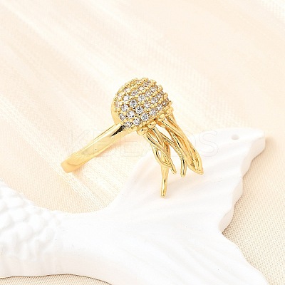 Ocean Theme Brass Micro Pave Cubic Zirconia Cuff Rings for Women RJEW-F184-17H-G-1