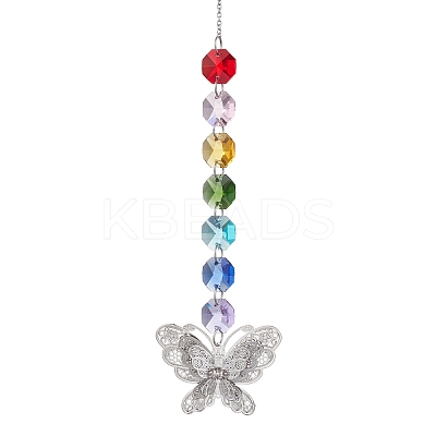 Glass Octagon Beaded Hanging Ornaments HJEW-JM01760-05-1