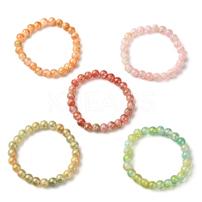 5Pcs 5 Color Crackle Glass Round Beaded Stretch Bracelets Set BJEW-JB09695-02-1