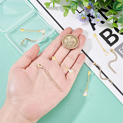 8Pcs 2 Style Brass Ear Nuts with Crystal Rhinestone Tassel KK-SC0003-14-1
