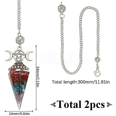 2Pcs Gemstone Chip & Resin Orgonite Dowsing Pendulum Big Pendants AJEW-SC0003-25-1