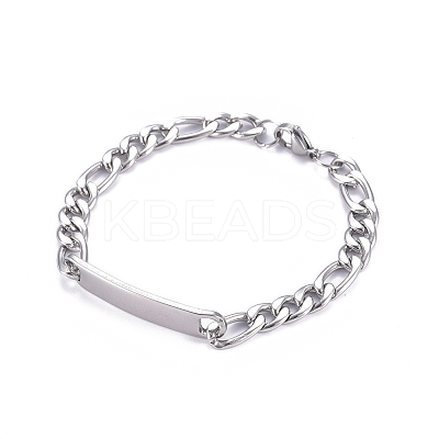 Tarnish Resistant 304 Stainless Steel Figaro Chain ID Bracelets LS-BJEW-G631-05P-1