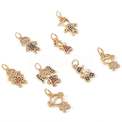 16Pcs 8 Style Brass Micro Pave Mixed Color Cubic Zirconia Pendants ZIRC-FW0001-03-1