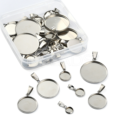 35Pcs 7 Styles 304 Stainless Steel Pendant Cabonchon Settings STAS-CJ0002-16-1