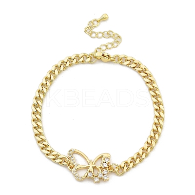 Brass Micro Pave Clear Cubic Zirconia Link Bracelets LS-BJEW-Z082-03G-01-1