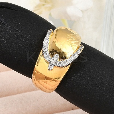 Brass Micro Pave Clear Cubic Zirconia Open Cuff Rings for Women RJEW-R011-03G-02-1