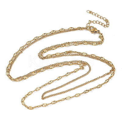 304 Stainless Steel Dapped Chain Double Layered Necklaces for Women NJEW-U050-02C-G-1