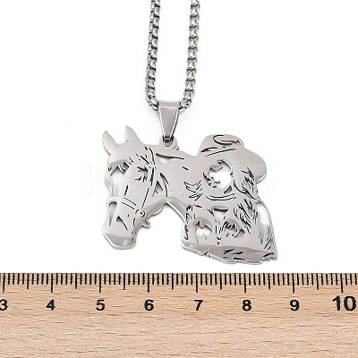 Horse & Cowboy 201 Stainless Steel Hollow Pendant Necklaces for Men Women NJEW-K283-15P-1