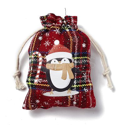 Christmas Theme Rectangle Jute Bags with Jute Cord LS-ABAG-E006-01C-1