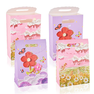 6Pcs 2 Styles Flower Printed Rectangle Paper Gift Bags with Hole Handles ABAG-TA0001-54-1