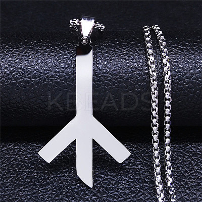 201 Stainless Steel Death Rune Symbol Pendant Necklaces LS-NJEW-H065-18P-1
