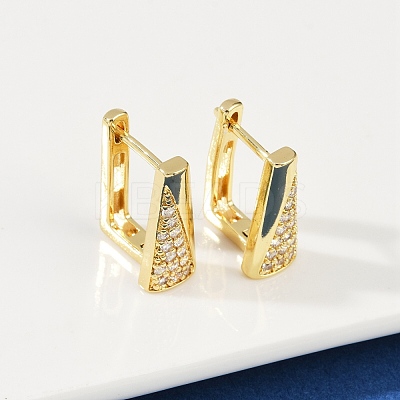 Rectangle Brass Micro Pave Clear Cubic Zirconia Hoop Earrings EJEW-L299-07G-1