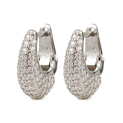 Oval Brass Micro Pave Clear Cubic Zirconia Hoop Earrings EJEW-S277-10P-A-1