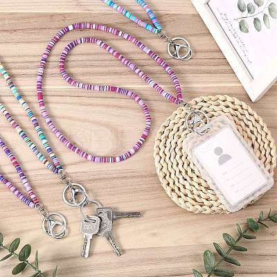 4Pcs 4 Colors Handmade Polymer Clay Bead Name Card Lanyard NJEW-SW00041-1