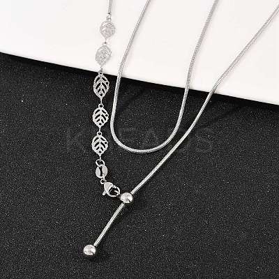 Adjustable 304 Stainless Steel Leaf Link Slider Lariat Necklaces for Women NJEW-B133-01P-1