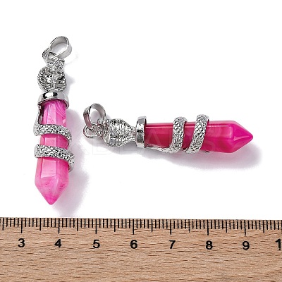 Natural Hot Pink Banded Agate(Dyed & Heated) Pendants G-A241-01P-14-1