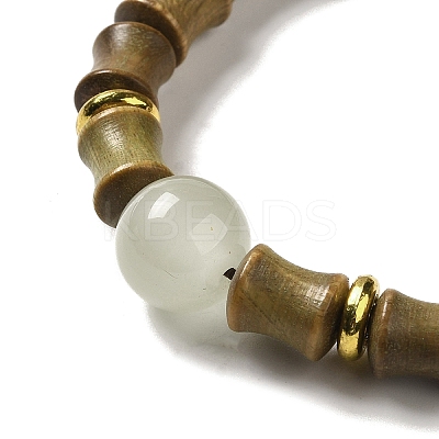 Sandalwood Verawood Bamboo Joint Beaded Stretch Bracelet BJEW-B080-13D-1