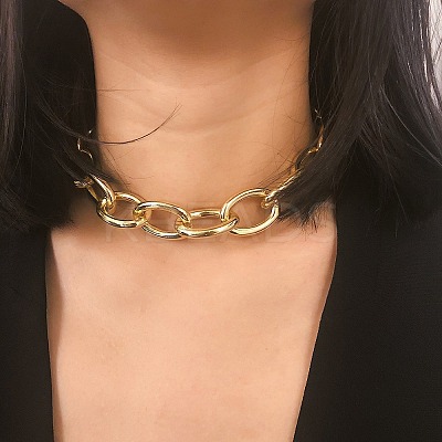 Chunky Aluminum Cable Chain Necklaces for Women NJEW-K261-01D-G-1