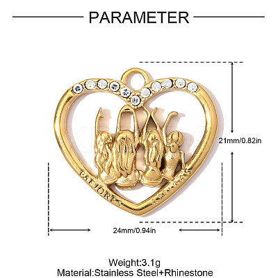 304 Stainless Steel Rhinestone Pendants STAS-OY008-89G-1