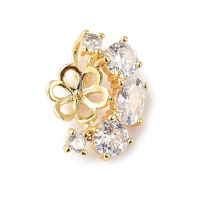 Brass Pave Clear Cubic Zirconia Stud Earring Findings KK-D369-09G-1