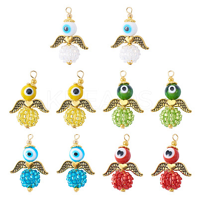 10Pcs 5 Colors Glass Seed Beads Alloy Pendants FIND-TA0005-74-1