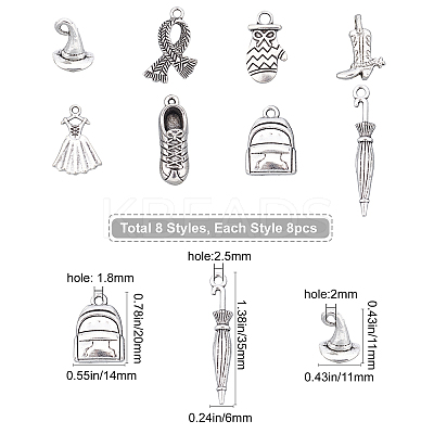 64Pcs 8 Styles Tibetan Style Alloy Pendants PALLOY-SC0003-36AS-1