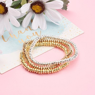 3Pcs 3 Colors Electroplate Non-magnetic Synthetic Hematite Beads Stretch Bracelets Sets BJEW-JB05930-1